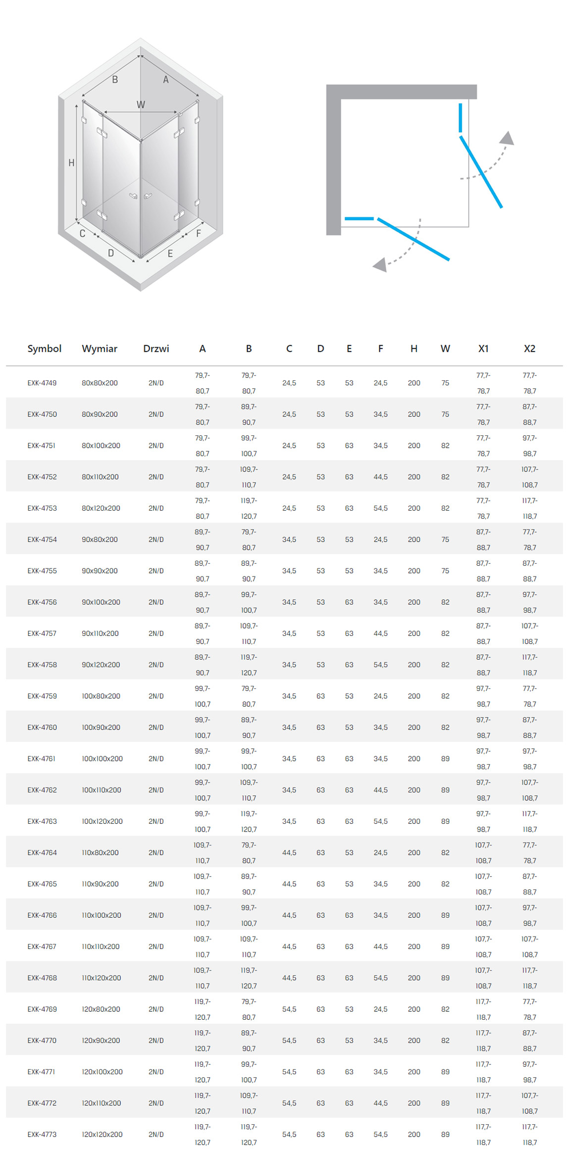 New Trendy Eventa kabina 2 drzwiowa rysunek techniczny